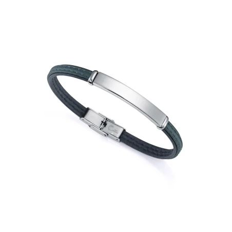 Pulsera Viceroy Fashion Eco Hombre Piel vegana Negra y Verde y Acero Reciclado 75344P01016