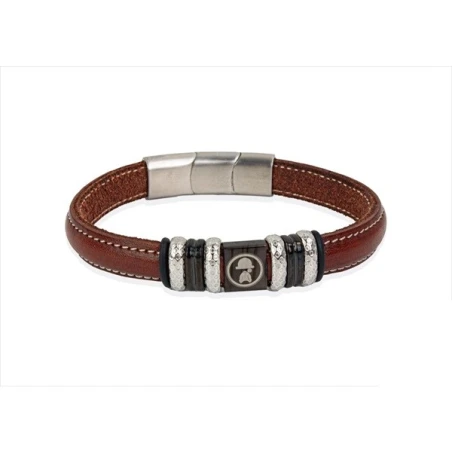 Pulsera Olliver Abbott Piel Vegana Marrón y Acero 35PP03095B