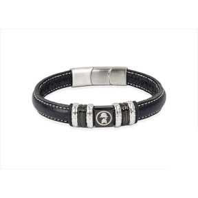 Pulsera Olliver Abbott Piel Vegana Negra y Acero 35PP03095N