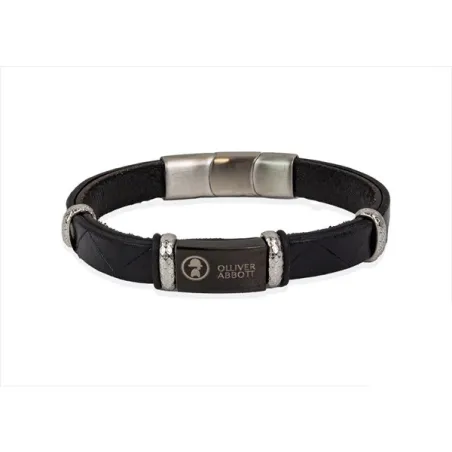 Pulsera Olliver Abbott Piel Vegana Negro y Acero 35PP03240N