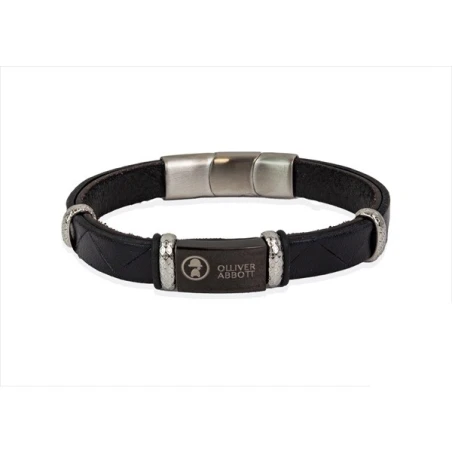 Pulsera Olliver Abbott Piel Vegana Negro y Acero 35PP03240N
