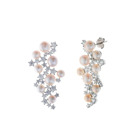 Pendientes Salvatore Racimo Plata Baño Rodio, Perlas y Circonitas 272A0033
