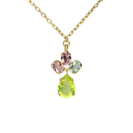 Collar Corto Victoria Cruz Flor Amalfi Plata Baño Oro y Cristales Multicolor A5432-27DG