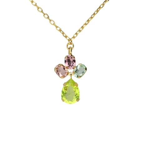 Collar Corto Victoria Cruz Flor Amalfi Plata Baño Oro y Cristales Multicolor A5432-27DG