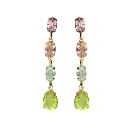 Pendientes Largos Victoria Cruz Plata Baño Oro y Cristales Multicolor A5433-MDT