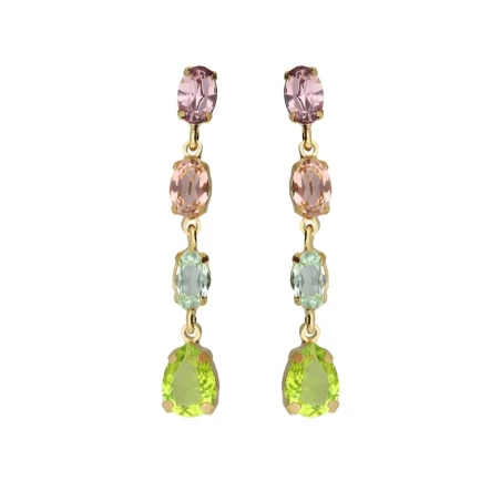 Pendientes Largos Victoria Cruz Plata Baño Oro y Cristales Multicolor A5433-MDT
