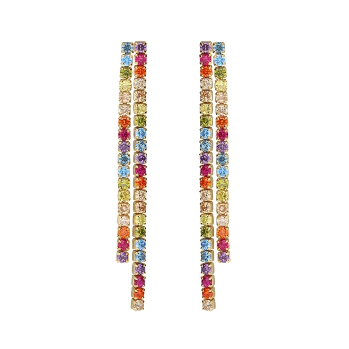 Pendientes Largos Victoria Cruz Plata Baño Oro...