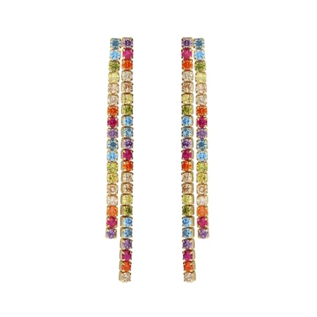 Pendientes Largos Victoria Cruz Plata Baño Oro y Cristales Multicolor A5418-DT