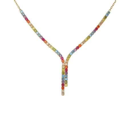 Collar Corto Victoria Cruz Plata Baño Oro y Cristales Multicolor A5419-DG