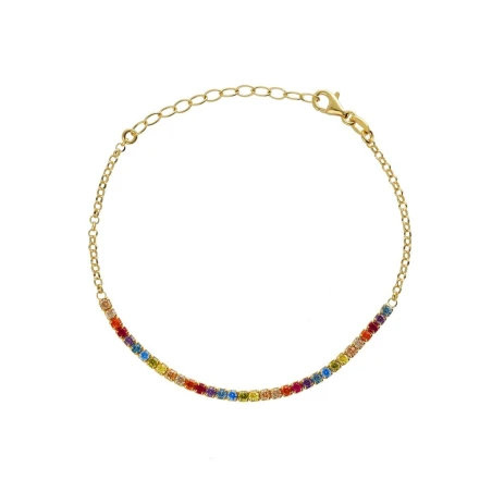Pulsera Victoria Cruz Plata Baño Oro y Cristales Multicolor A5421-DP
