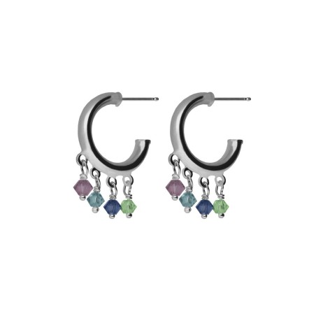 Pendientes Victoria Cruz Aro Plata Baño Rodio y Cristales Multicolor Colgantes A5424-MHT