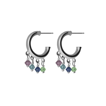 Pendientes Victoria Cruz Aro Plata Baño Rodio y Cristales Multicolor Colgantes A5424-MHT