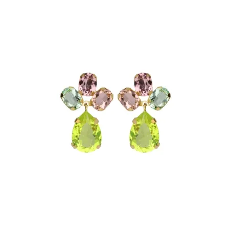 Pendientes Cortos Victoria Cruz Flor Amalfi Plata Baño Oro y Cristales Multicolor A5430-27DT