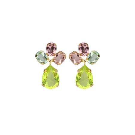 Pendientes Cortos Victoria Cruz Flor Amalfi Plata Baño Oro y Cristales Multicolor A5430-27DT