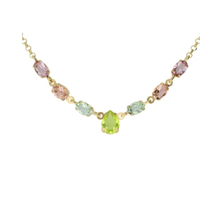 Collar Corto Victoria Cruz Amalfi Plata Baño Oro y Cristales Multicolor A5434-MDG