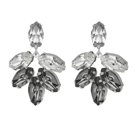 Pendientes Largos Victoria Cruz Nuit Plata Baño Rodio y Cristales Grises y Negros A4376-71HT