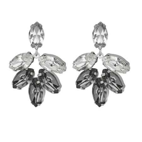 Pendientes Largos Victoria Cruz Nuit Plata Baño Rodio y Cristales Grises y Negros A4376-71HT