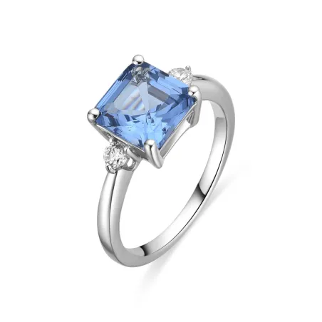 Anillo Luxenter Himith Plata Baño Rodio y Circonita Azul T232003