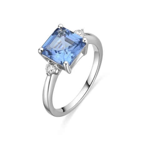 Anillo Luxenter Himith Plata Baño Rodio y Circonita Azul T232003