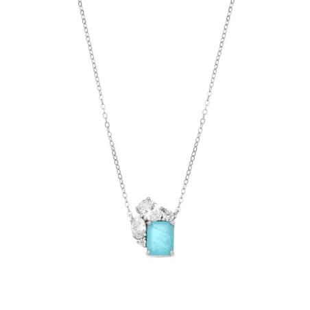 Collar Luxenter Lania Plata Baño Rodio, Circonitas Blancas y Piedra Azul NXA6340600