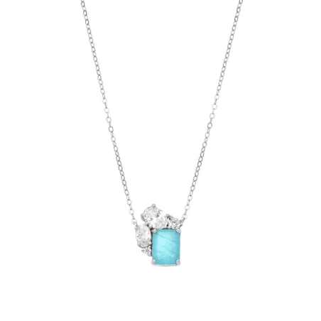 Collar Luxenter Lania Plata Baño Rodio, Circonitas Blancas y Piedra Azul NXA6340600