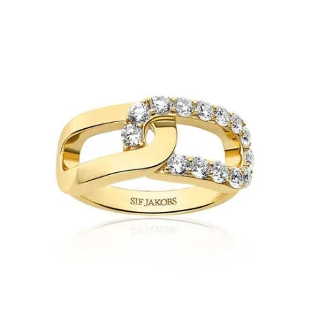 Anillo Sif Jakobs Capizzi Due Plata Baño Oro  y Circonitas Blancas 18316