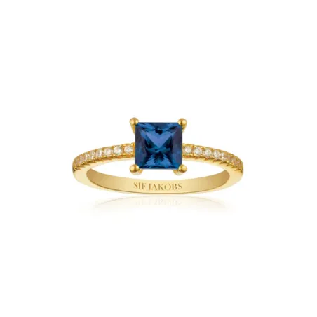 Anillo Sif Jakobs Ellera Plata Baño Oro y Circonitas Blancas y Azul 17227