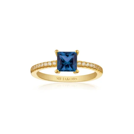 Anillo Sif Jakobs Ellera Plata Baño Oro y Circonitas Blancas y Azul 17227
