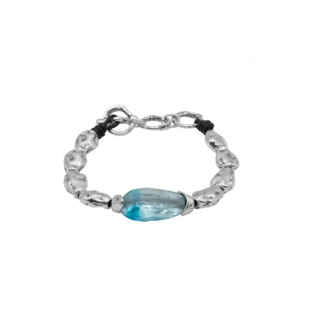Pulsera Ciclón Manar Baño Plata y Cristal Murano Azul 254101-07-0