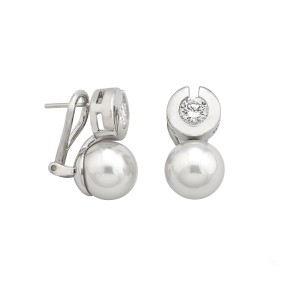 Pendientes Majorica Plata, Circonita y Perla 10mm...
