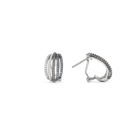 Pendientes Luxenter Yahel Aro Plata Baño Rodio y Circonitas Blancas y Negras ET6090400