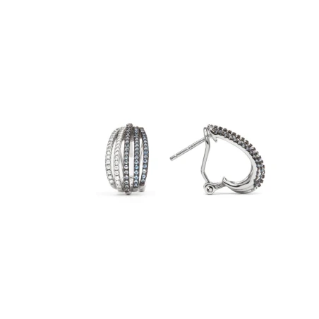 Pendientes Luxenter Yahel Aro Plata Baño Rodio y Circonitas Blancas y Negras ET6090400