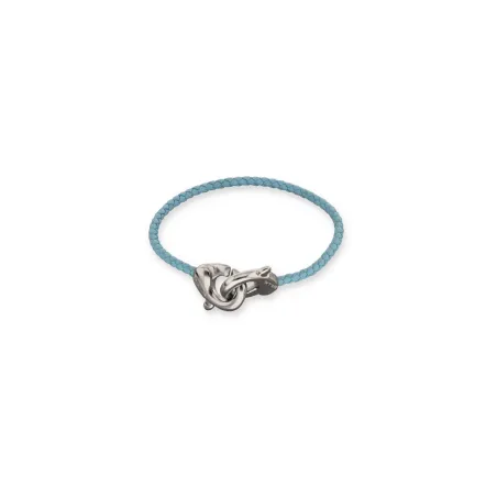 Pulsera UNOde50 Cuero Azul Mosquetones Entrelazados Baño Plata PUL2574AZUMTL0M