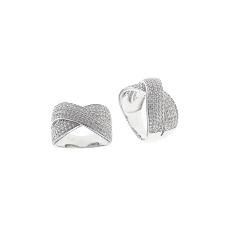 Anillo Salvatore Bandas Cruzadas Plata Baño Rodio y Circonitas Blancas 252S0082