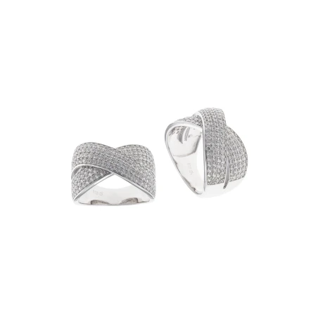 Anillo Salvatore Bandas Cruzadas Plata Baño Rodio y Circonitas Blancas 252S0082