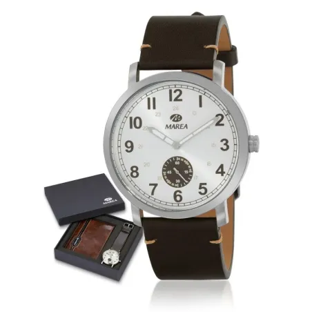 Reloj Marea Plateado y Marrón + Billetera Hombre B36185/6