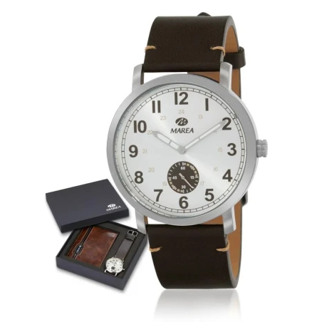 Reloj Marea Plateado y Marrón + Billetera Hombre B36185/6