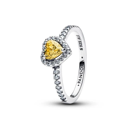 Anillo Pandora Corazón Amarillo Relieve Brillante 198421C06