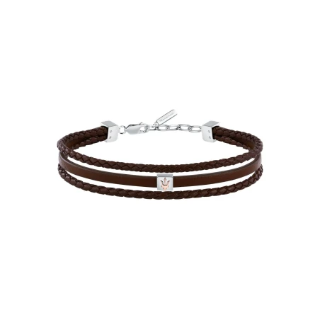 Pulsera Maserati Leather Negro y Plateado Hombre JM525AVE33