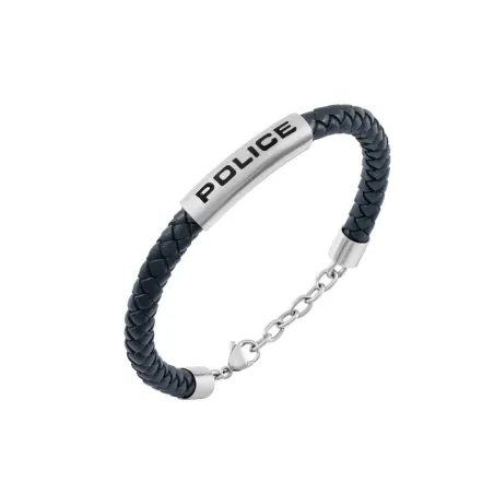 Pulsera Police Skyfall Piel Trenzada Azul y Acero Hombre PEAGB0079601