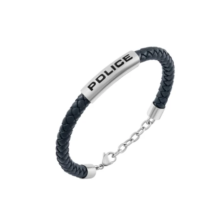 Pulsera Police Skyfall Piel Trenzada Azul y Acero Hombre PEAGB0079601
