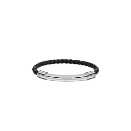 Pulsera Police Gear Piel Trenzada Negra y Acero Hombre PEAGB2211501