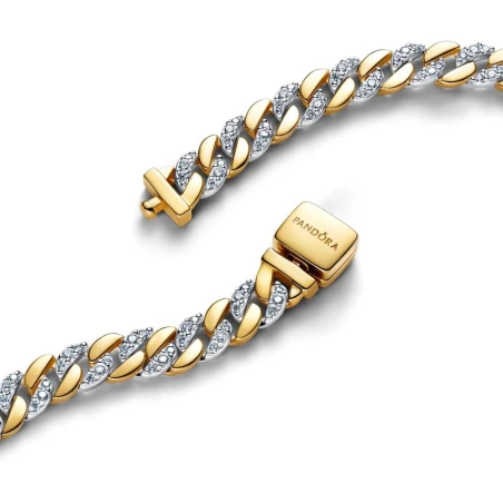 Pulsera Pandora Ancha Brillante Baño Oro 563539C01