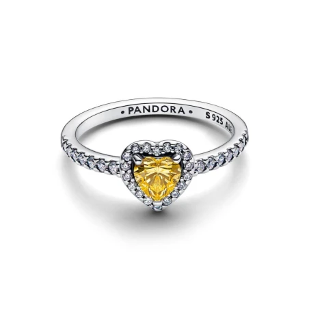 Anillo Pandora Corazón Amarillo Relieve Brillante 198421C06