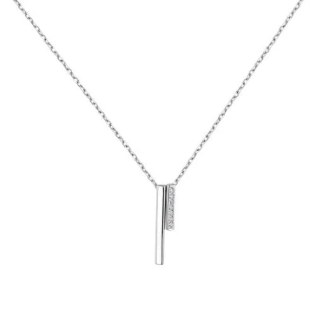 Collar Itemporality Barras Plata Baño Rodio y Circonitas Blancas SNL-101-150-UU