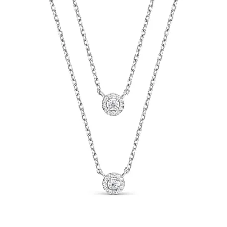 Collar Doble Itemporality Círculos Plata Baño Rodio y Circonitas Blancas SNL-101-207-UU