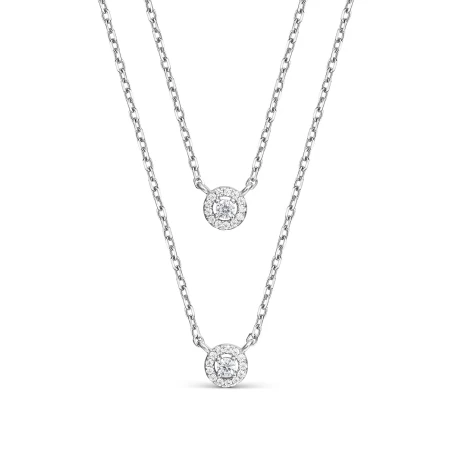 Collar Doble Itemporality Círculos Plata Baño Rodio y Circonitas Blancas SNL-101-207-UU