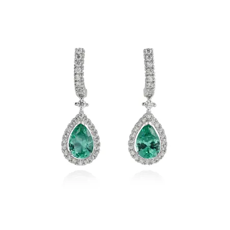 Pendientes Marina García EVA Plata Baño rodio y Circonitas Blancas y Verde 90110PV