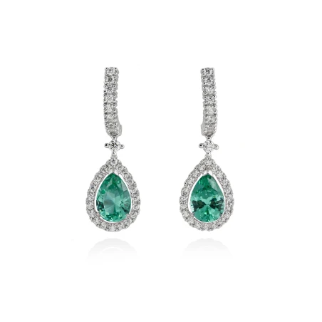 Pendientes Marina García EVA Plata Baño rodio y Circonitas Blancas y Verde 90110PV