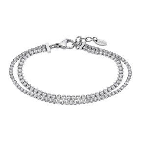 Pulsera Doble Lotus Style Acero y Circonitas Blancas...